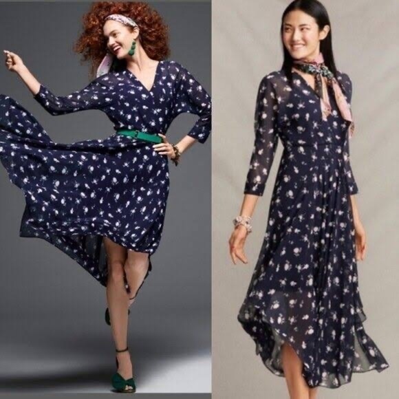 CAbi Dresses & Skirts - Nwot Cabi 6 Navy Blue and Floral Print Dream Midi Dress